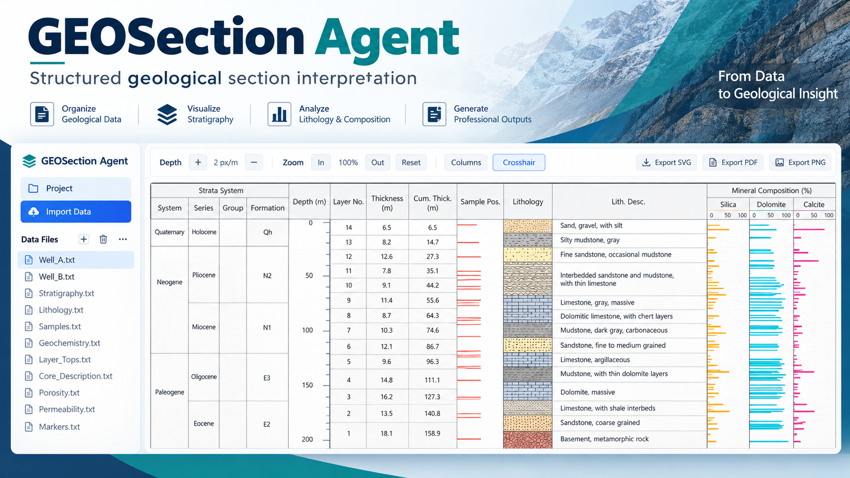 GEOSection Agent geological section interpretation workspace