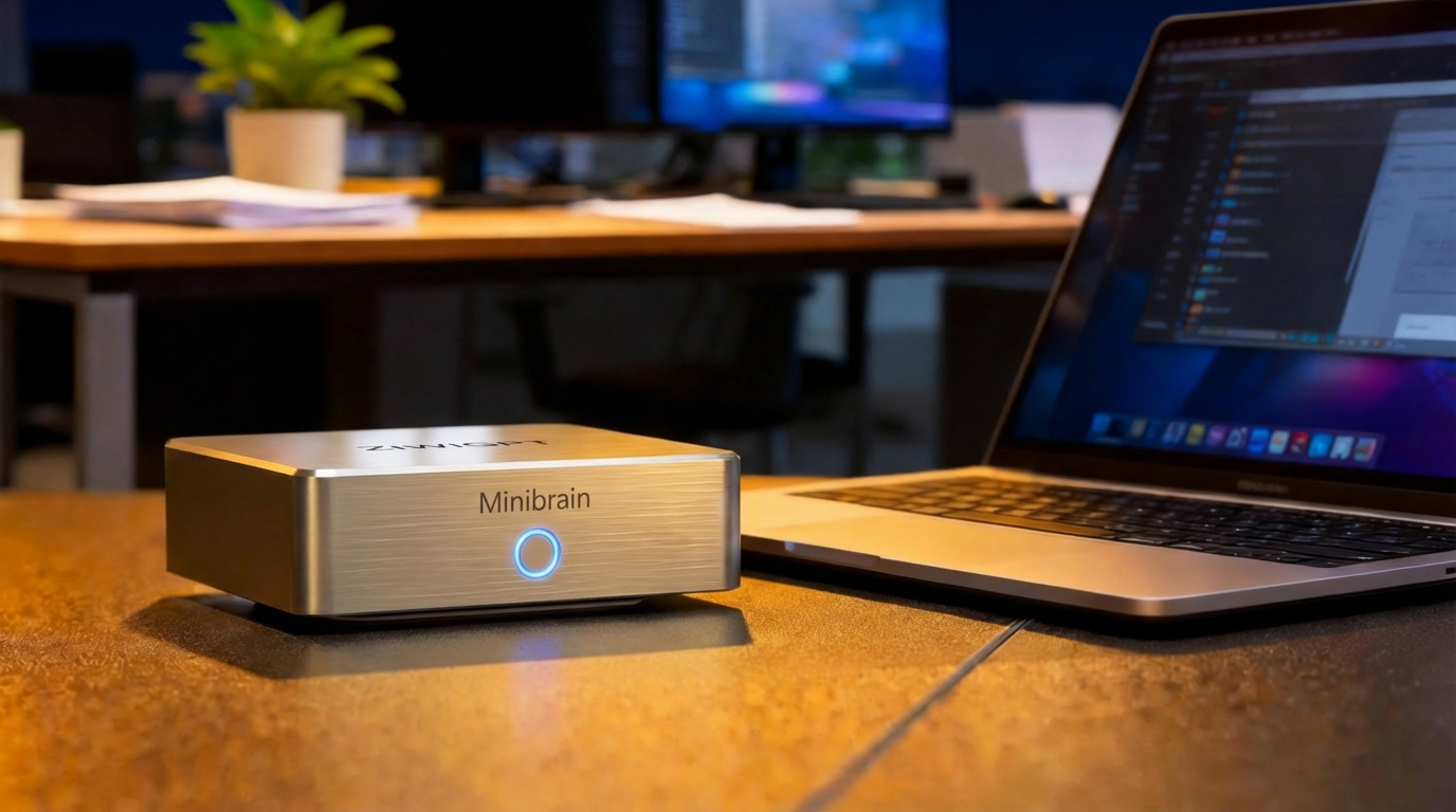 ZIWI MiniBrain edge device beside an engineering laptop